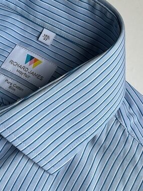 Richard James  , Mayfair slim blue striped pure cotton shirt Sz 14 1/2~37